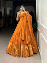 Orange Color Plain  With  Zari Weaving Work Chanderi Lehenga Choli